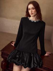 MOTF PREMIUM RHINESTONE DETAIL PUFFBALL HEM DRESS