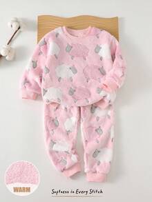 Cozy Pixies Set de 2 piezas con sudadera de cuello redondo de manga larga y pantalón jogger de cintura elástica con estampado floral para niña joven - Rosa - Ver 4