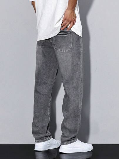 Manfinity Homme Men's Solid Color Pocket Casual All-Match Straight Leg Jeans