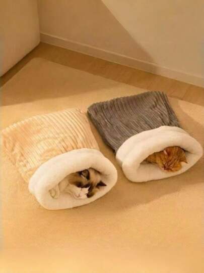 PETSIN 1 件猫睡袋，舒适猫睡袋，猫冬季睡袋，舒适温暖猫睡袋 - 半封闭柔软毛绒睡袋 - 适用于室内猫