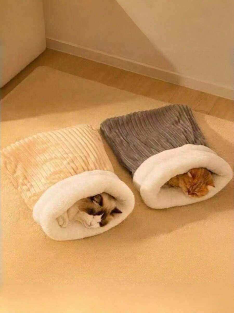 PETSIN 1 件猫睡袋,舒适猫睡袋,猫冬季睡袋,舒适温暖猫睡袋 - 半封闭柔软毛绒睡袋 - 适用于室内猫 - 彩色 - 查看 1