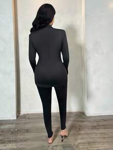 Chiquease 黑色金属纽扣长袖女式西装外套 - 黑色 - 查看 2