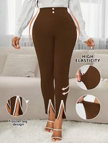 SHEIN PETITE CURVE 大码女式紧身裤、高个子女性服装、夏季节日套装、夏装、狂欢节服装、长款女式连衣裙、婚宴礼服、夏季女式连衣裙 - 摩卡棕 - 查看 3