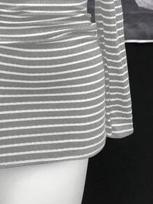 EgrlEra Women's Fashionable Black And Gray Striped Long Sleeve Dress - Multicolor - View 5