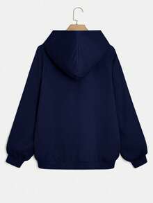 SHEIN EZwear 海军蓝加大码女式印花运动衫和运动裤两件套 - 藏蓝色 - 查看 8