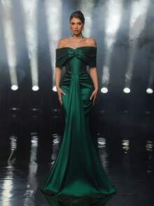 Glamrae Women's Elegant Green Halter Neck Luxurious Evening Gown,Off-The-Shoulder High-Waisted Mermaid Floor-Length Party Dress For Weddings,Formal Events - Green - View 6