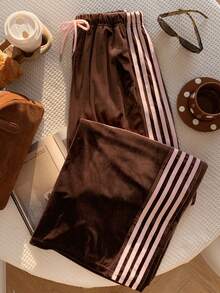 Comfortcana 女式撞色侧条纹休闲裤 - 棕色 - 查看 3