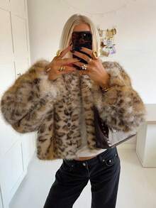 Siren Gaze 秋冬新款豹纹蓬松短款女外套 - 棕色 - 查看 10