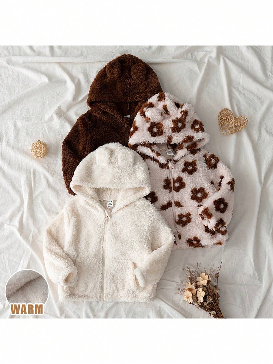 Loomiva Conjunto de 3 piezas de abrigo con capucha de felpa gruesa para bebé niña - Multicolor - Ver 1