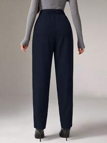 Heiryn Women's Button Design Pleated Loose Straight Leg Pants - Navy Blue - View 6