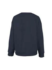 GlowEve Sweatshirt Wanita Lengan Panjang Longgar Kasual dengan Motif Garis dan Pita, Kerah Bulat, dan Bahu Longgar - Navy Blue - View 2