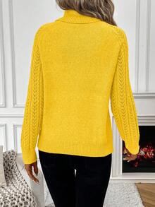 SHEIN Suéter de cuello alto sólido para mujer en invierno y otoño - Mostaza Amarilla - Ver 2