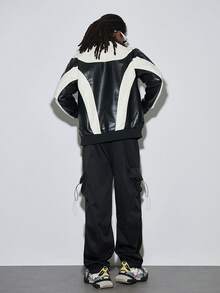 Modcrash 男士双色拉链PU皮夹克 - 黑與白 - 查看 2