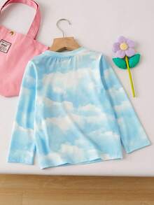 DORA | SHEIN Young Girls' Cartoon Graphic Tie-Dye Round Neck Loose Fit Long Sleeve T-Shirt, Autumn/Winter - Blue - View 3