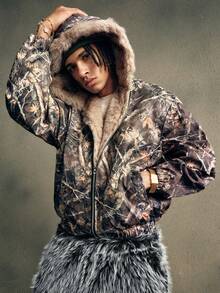 AXEPEAK 男士撞色保暖连帽休闲落肩长袖外套 - 彩色 - 查看 1