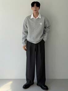 DAZY 男士通勤西装裤，松紧腰设计，深灰色，秋季 - 深灰色 - 查看 3