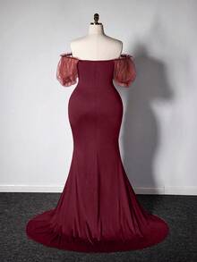 Grovea 优雅高端收腰奢华美人鱼长裙 - 酒紅色 - 查看 2