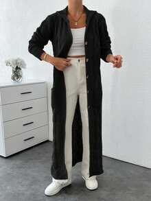 SHEIN Tall Cardigan With Detail And Long Special Button Detail+ 480 - Black - View 5