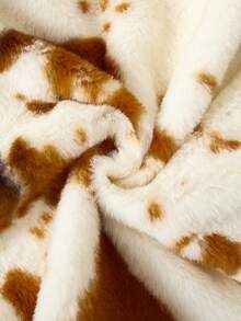 Elladie kids 1 件年轻女孩冬季人造皮草大衣，蓬松奶牛图案复古优雅奢华百搭保暖外套 - 彩色 - 查看 6