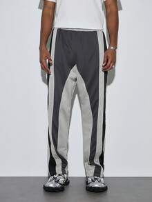 Modcrash Pantalones largos casuales para hombres con bloques de color y parches, de moda para verano, otoño y primavera, con estilo retro americano, unisex, con ajuste relajado para atuendos de verano - Adecuado para uso diario y atuendos de vacaciones de verano. - Gris Claro - Ver 3
