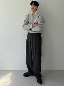 DAZY 男士通勤西装裤，松紧腰设计，深灰色，秋季 - 深灰色 - 查看 4