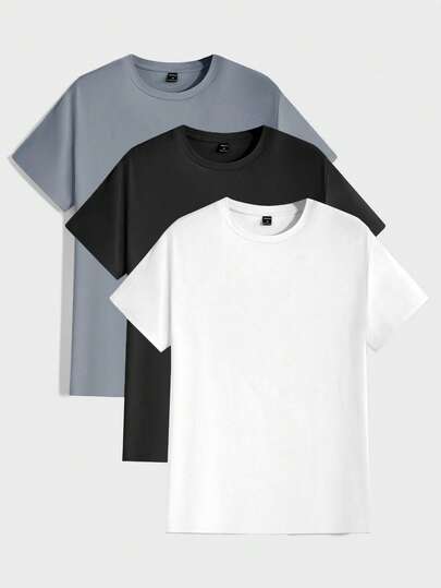 Manfinity BRENVOR Men 3pcs Solid Round Neck Tee