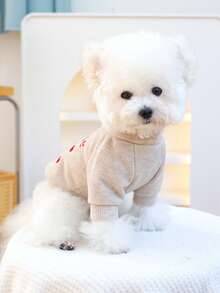 PETSIN 1 件宠物服装，可爱刺绣心形泰迪熊圆领套头衫，猫狗秋冬季保暖打底外套 - 淺咖 - 查看 5