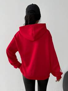SHEIN 少女字母印花超大红色卫衣，休闲百搭加厚卫衣 - 紅色 - 查看 2
