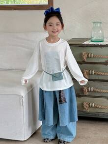 DAZY 女童圆领针织印花长袖T恤，秋季款 - 白色 - 查看 7