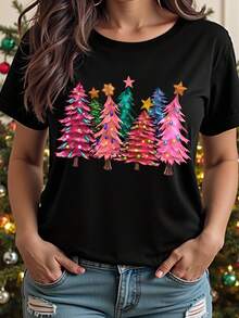 EMERY ROSE Áo phông Giáng sinh cỡ lớn, Áo thun họa tiết đường phố cỡ lớn, Áo thoải mái thường ngày, Phong cách kỳ nghỉ - màu đen - Xem 1