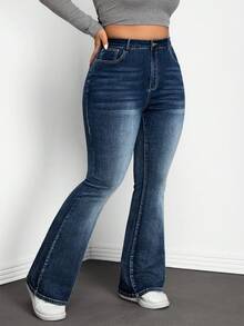 SHEIN CURVE+ Jeans évasés taille haute pour femmes grandes tailles - Jean brut - Voir 3