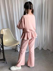 DAZY 女童刺绣圆领针织运动衫套装，青少年女孩秋季服装 - 粉色 - 查看 6