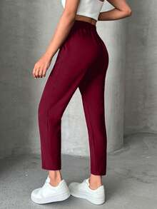 EURMUSE Petite Pants With Drawstring, Slanted Pockets - Burgundy - View 2