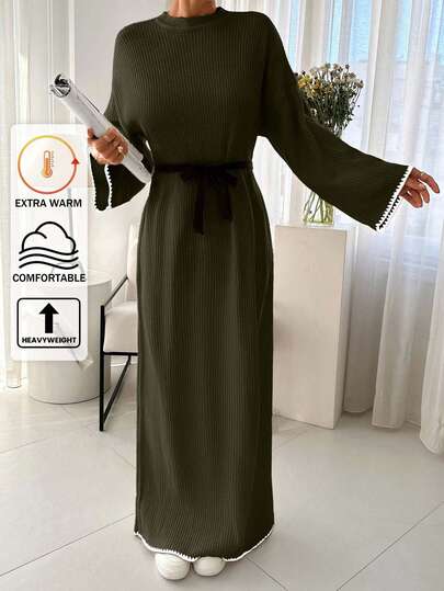 EURMUSE Pullover Sweater Dress Hem And Sleeve Detail+ 478