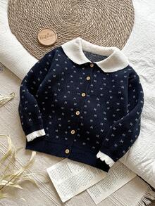 Vintaside Kids 女童圆点针织开衫夹克 - 深灰色 - 查看 3