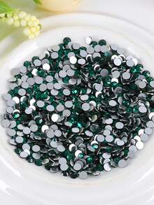 2000 颗 3-6 毫米银色扁平深绿色树脂水钻，圆形果冻宝石，用于制作配饰鞋履、服装、化妆品、箱包、装饰 - 墨綠色 - 查看 2