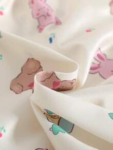 SHEIN 2 件套女婴睡衣，杏色可爱兔子和熊印花长袖上衣和休闲裤，女婴家居服 - 杏色 - 查看 6