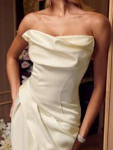 MOTF Soiréza WOMEN'S PLEATED BANDEAU COCKTAIL DRESS - Apricot - View 3