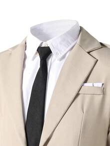 SHEIN 2pcs/Set Teen Boy Gentleman Outfit, Beige Slim Fit Suit Jacket + Dress Pants, Elegant, Formal Attire Suitable For Birthday Party, Gala, Performance, Hosting, Wedding Season