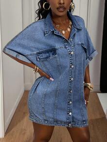 Slaydiva Plus Size Denim Backless Tube Dress - Dark Wash - View 2