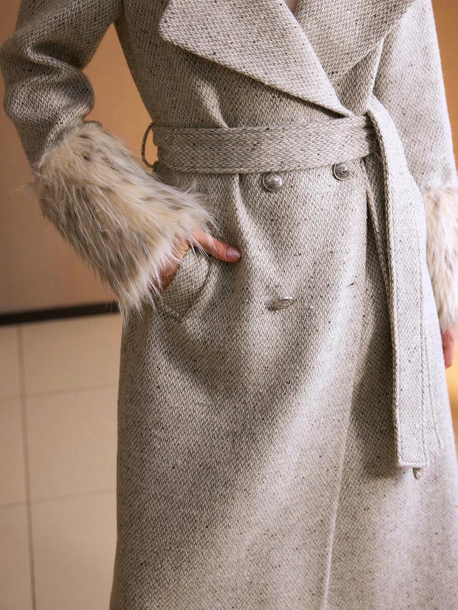 MOTF PREMIUM WOMEN WOOL DOUBLE BREASTED OVERCOAT, AUTUMN/WINTER - Grey - View 2