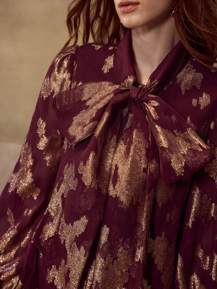 BLUSA DE MANGA LARGA CON CUELLO DE LAZO ELEGANTE DE OTOÑO PARA MUJER