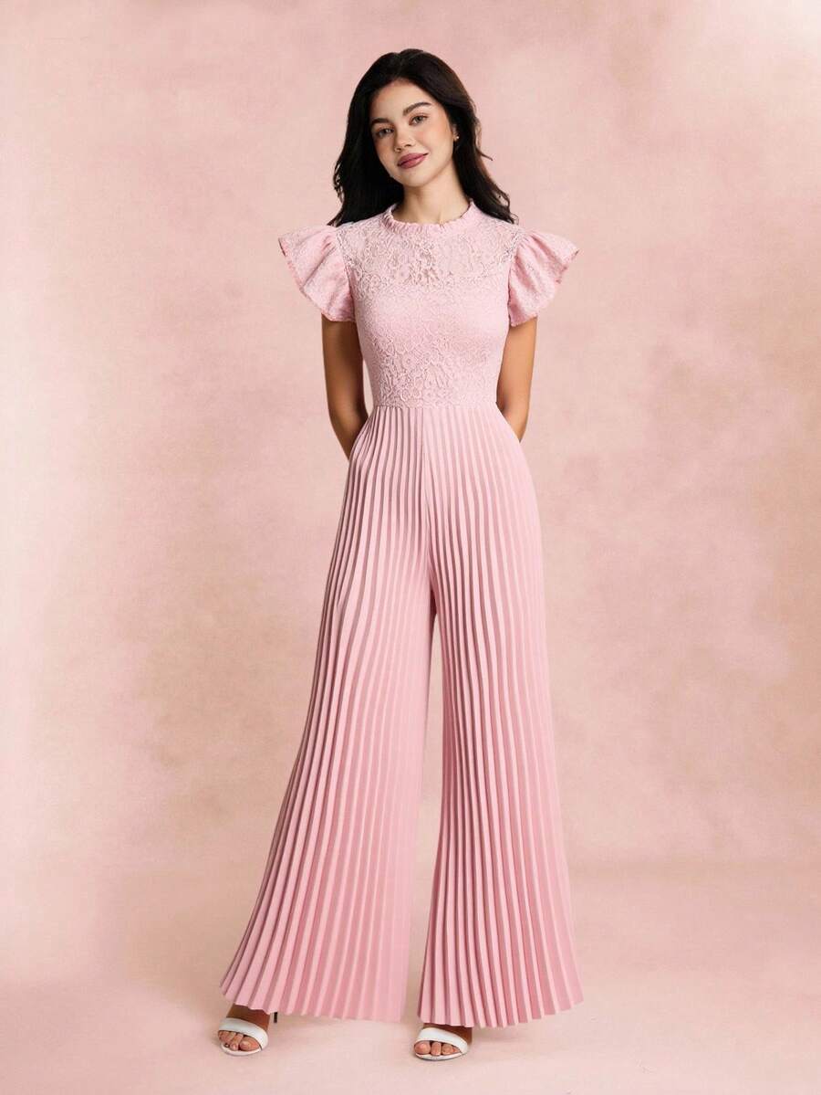 Mono elegante y de tela de encaje con pliegues para adolescentes, adecuado para fiestas y ceremonias de graduación