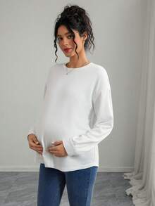 Momance Maternity Loose Fit Round Neck Long Sleeve White Sweatshirt