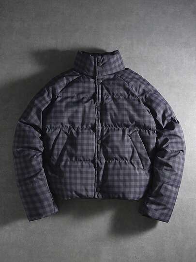 PAVTROS 男士街头风流行INS格纹插肩袖单排扣休闲冬季外套，街头服饰，保暖，圣诞节