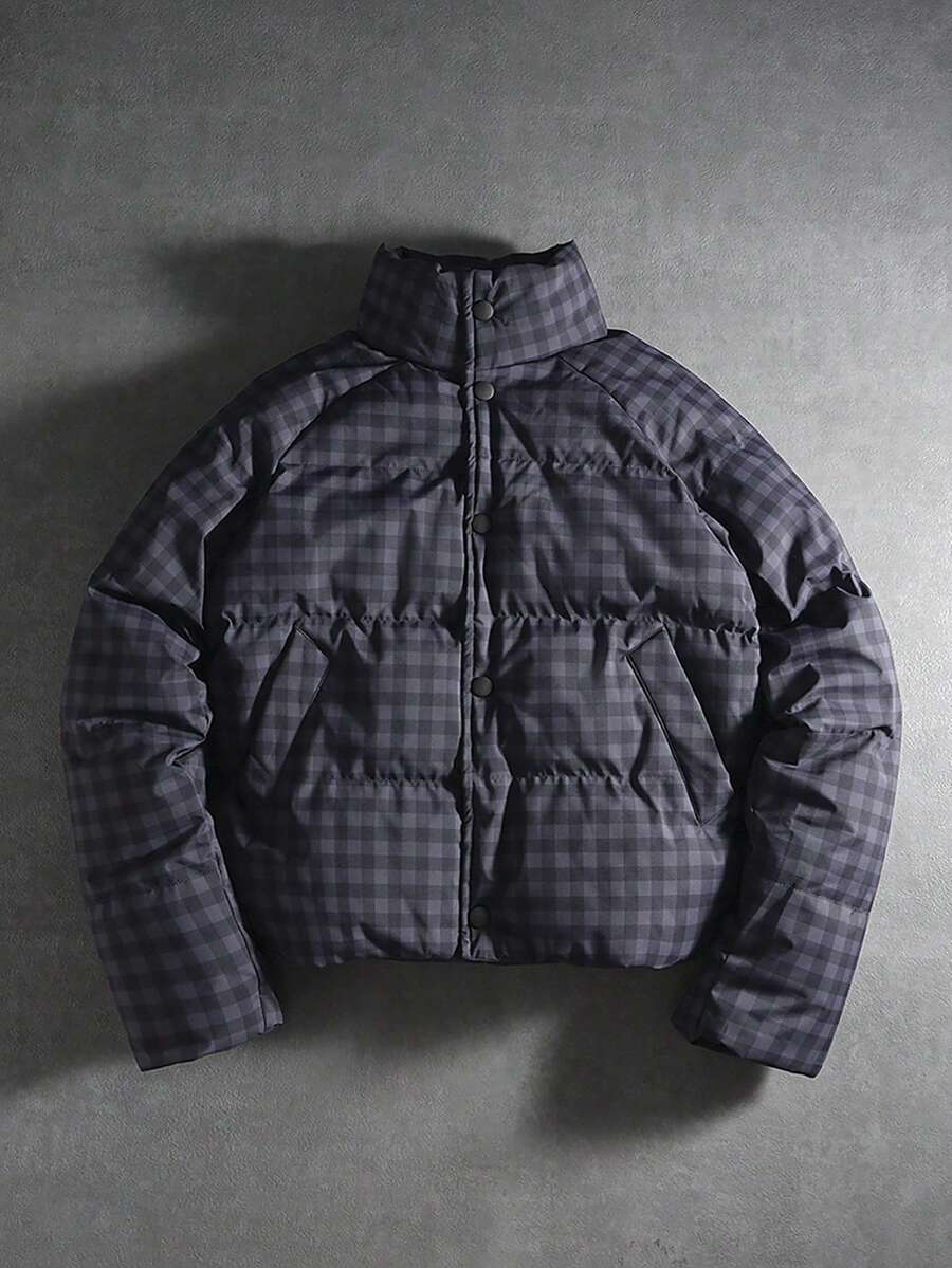 PAVTROS Men's Street-Style Popular INS Plaid Raglan Sleeve Single-Breasted Casual Winter Winter Coat, Streetwear,Warm, Christmas - Dark Grey - View 1