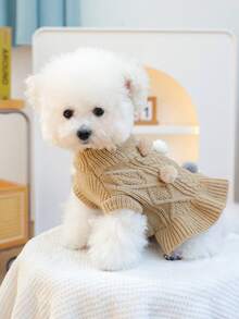 PETSIN 1 件猫狗通用宠物毛衣，舒适咖啡色羊毛裙，适合秋冬季，适合小型犬穿套头衫 - 咖色 - 查看 8