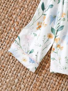 SHEIN 2 件套女童花卉印花休闲宽松翻领开衫和裤子套装，优雅时尚 - 白色 - 查看 9