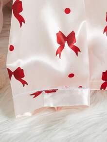 2pcs/Set Teen GirlElegant Plaid Satin Fabric Cardigan & Pants Casual Comfortable Pajamas - Pink - View 8