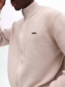 SUMWON Cárdigan con cremallera y cuello alto para otoño e invierno - Caqui - Ver 5